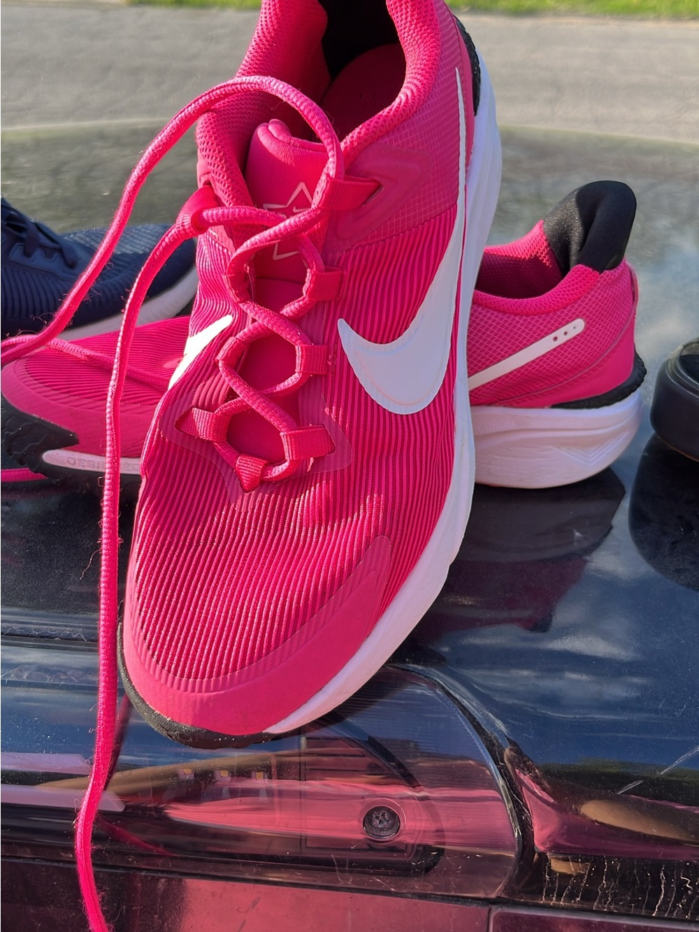 Nike Women's Bright Pink Athletic Running Shoes with White Swoosh